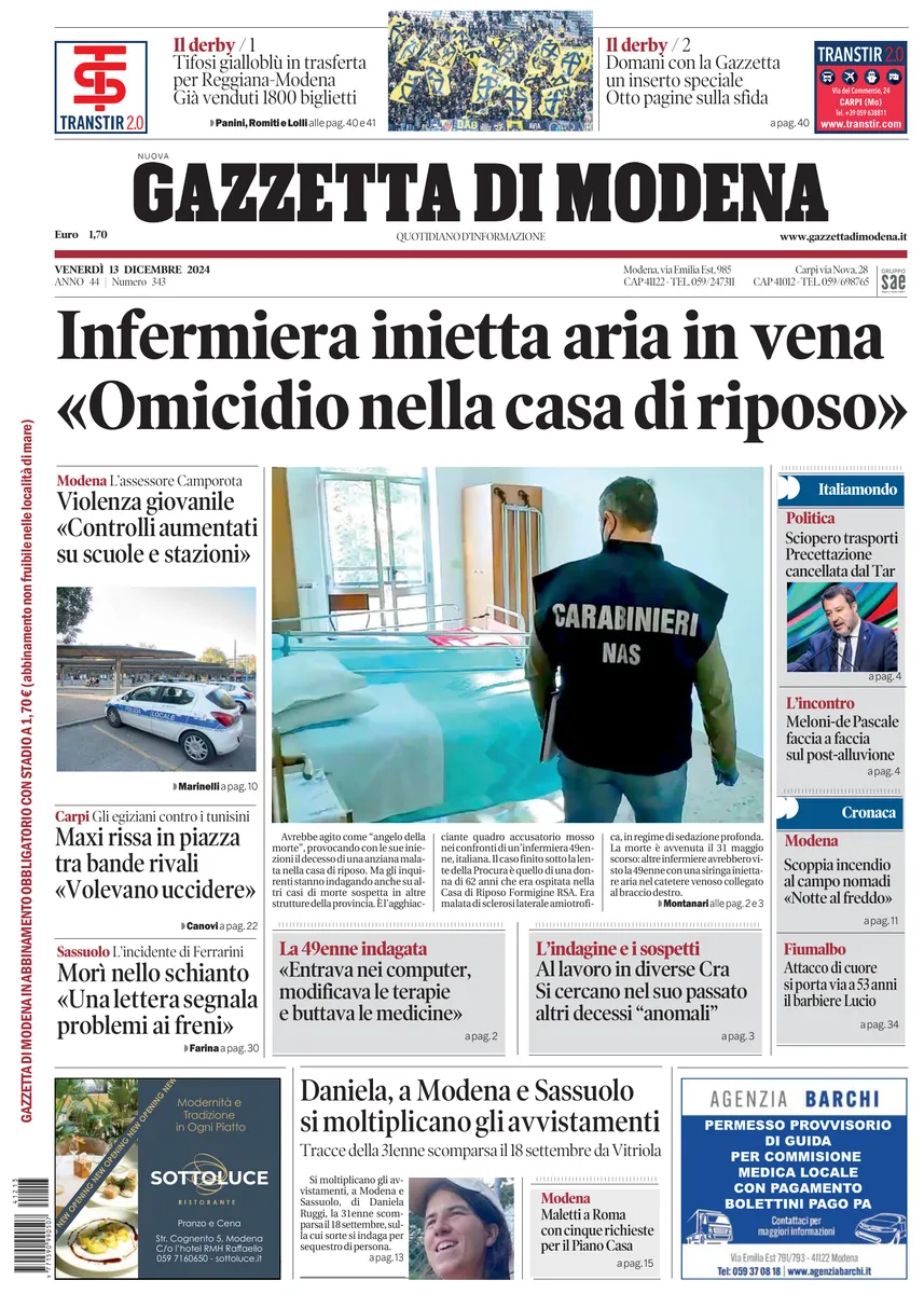 Prima-pagina-gazzetta di modena-oggi-edizione-del-2024-12-13